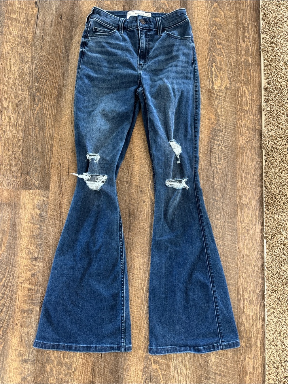 Hollister Dark Blue Distressed High Rise 0R w25 Flare Jeans